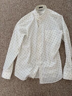 Banana Republic White Button-Down Shirt with Navy Micro Print